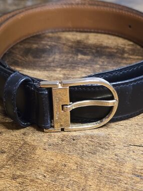 Dior Black Leather Men's Belt with Gold Buckle